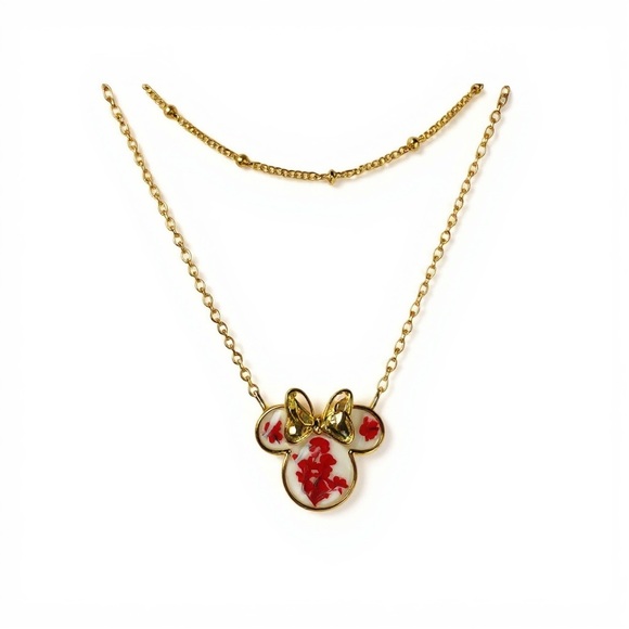 Disney Jewelry - Disney Minnie Mouse 14K Gold Flash Plated Dried Flower Layered Necklace